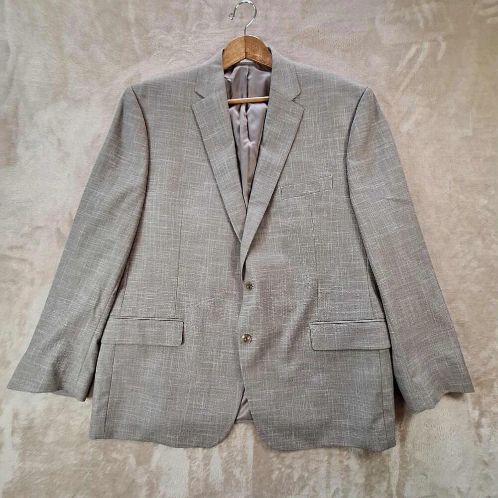 Michael Kors Blazer Mens 46 Regular Beige Check Stretch Single Vent 2 Btn